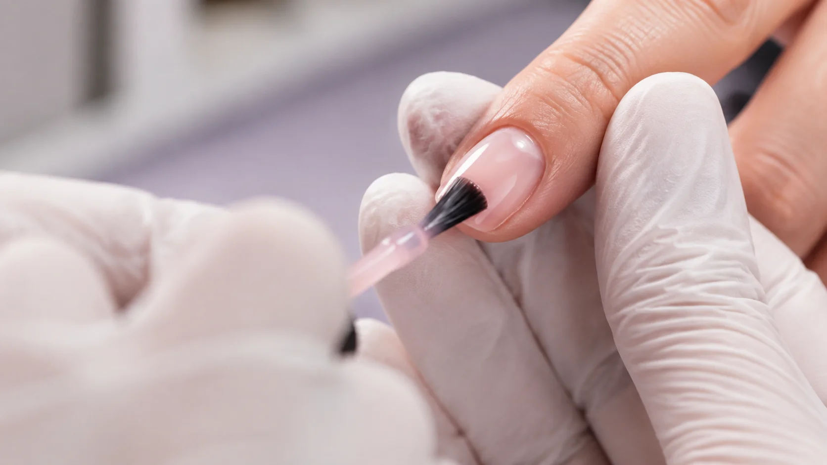 KI-Visualisierung eines feinen Pinsels beim Nagellackauftrag